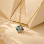 ZR Blue Princess Cut Geometric Pendant Necklace 【JC】