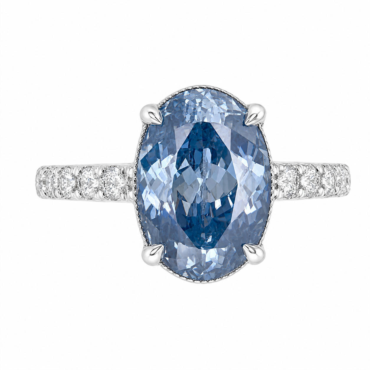 ZR Royal Blue Oval Cut Moissanite Ring 4.5ct Silver 【Eren】