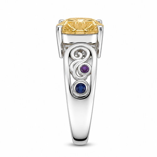 ZR Cushion Cut Citrine Vintage Scroll Ring 【Vanessa】