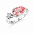 ZR Padparadscha Pear Cut Gemstone Ring in S925 Sterling Silver【JC】
