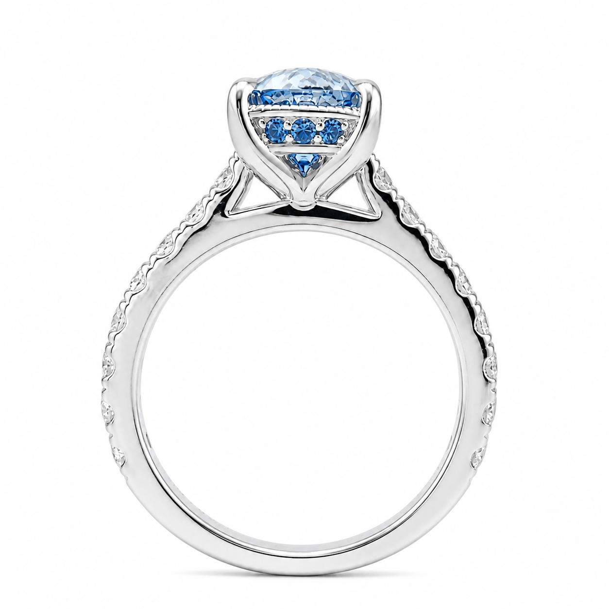 ZR Royal Blue Oval Cut Moissanite Ring 4.5ct Silver 【Eren】