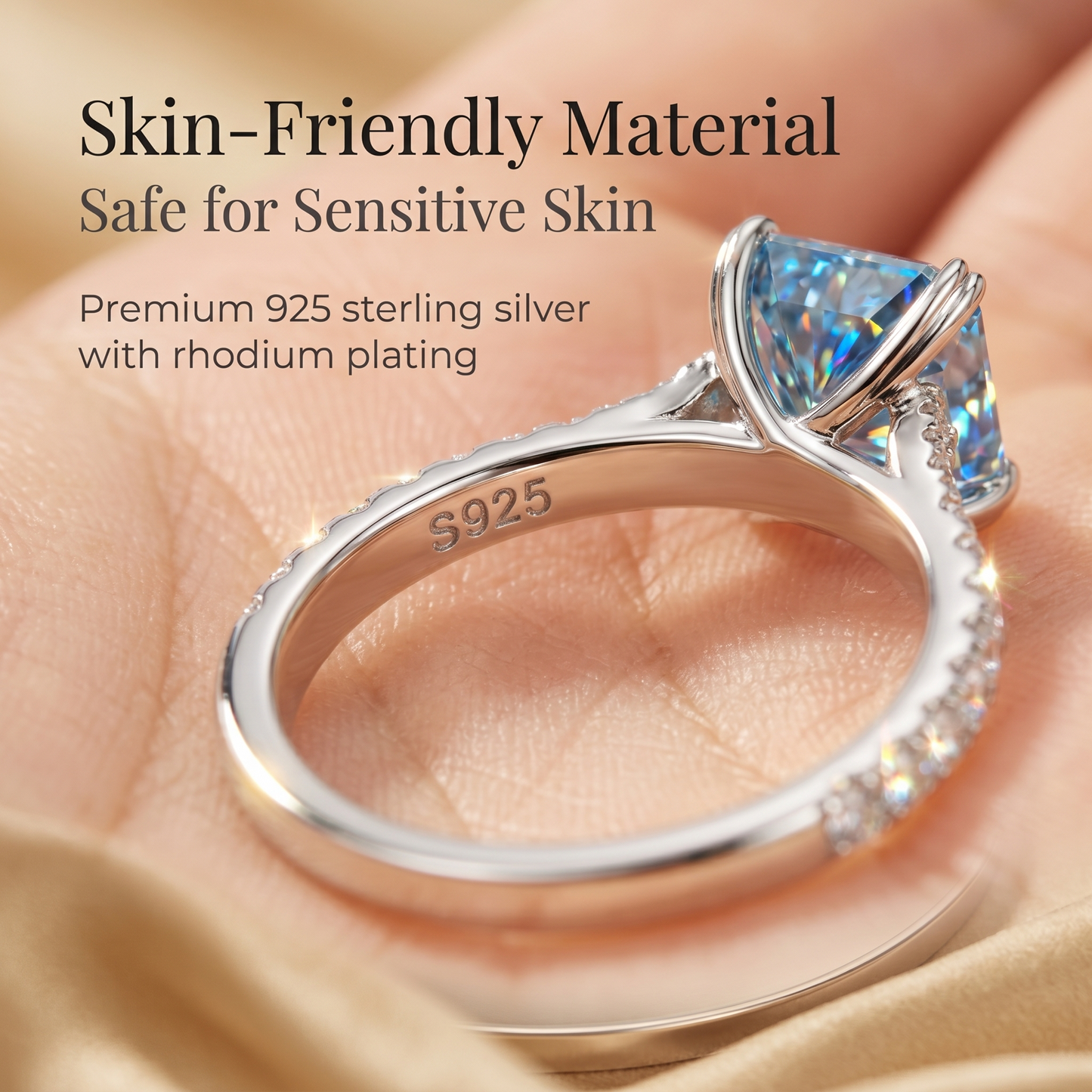 ZR Deep Tidal 5ct Royal Blue Radiant Moissanite S925 Ring 【Amy】#4614
