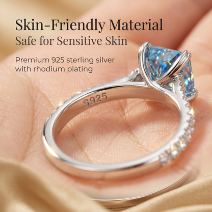 ZR Deep Tidal 5ct Royal Blue Radiant Moissanite S925 Ring 【Amy】#4614
