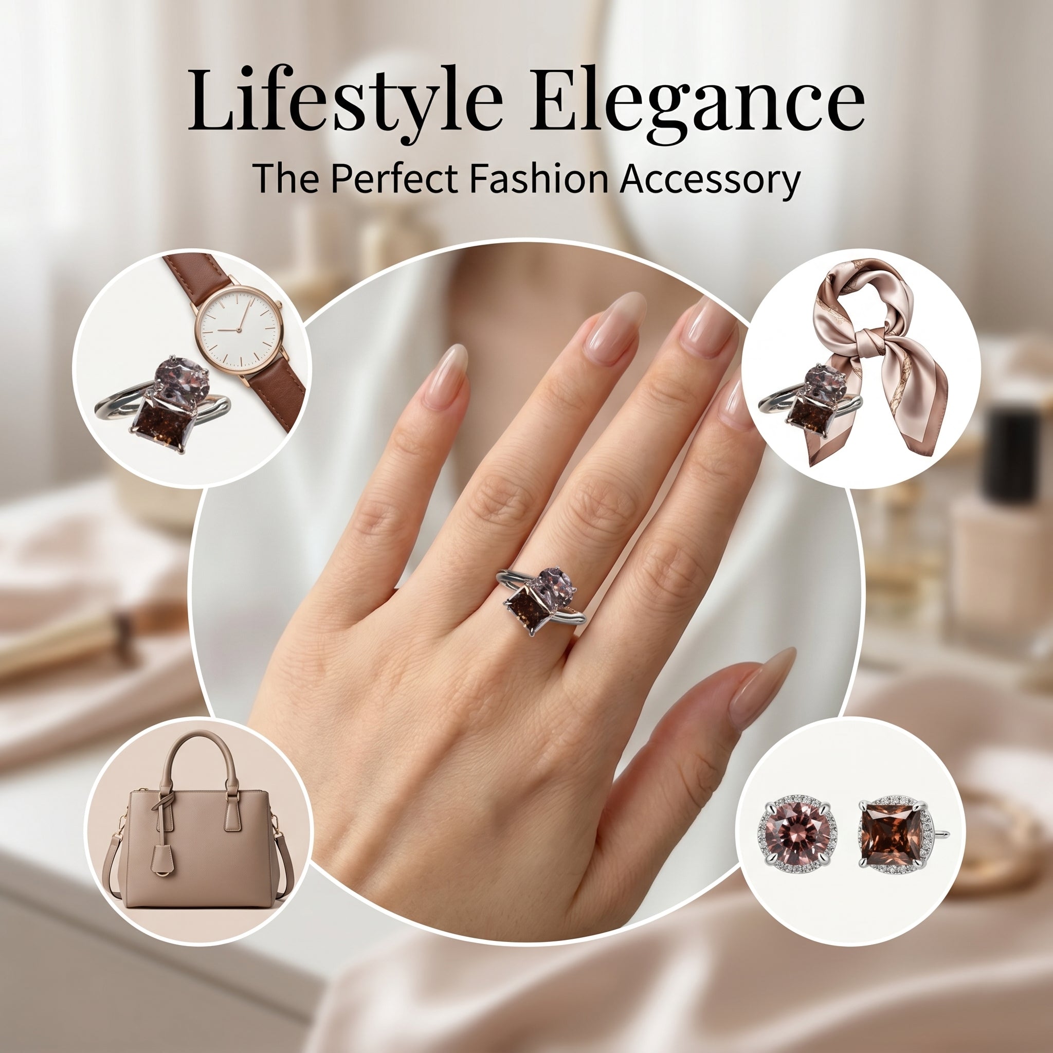 ZR Custom 3ct Radiant Cola Brown & Oval Purple YAG Two-Stone S925 Silver Ring【 Eren】#4144