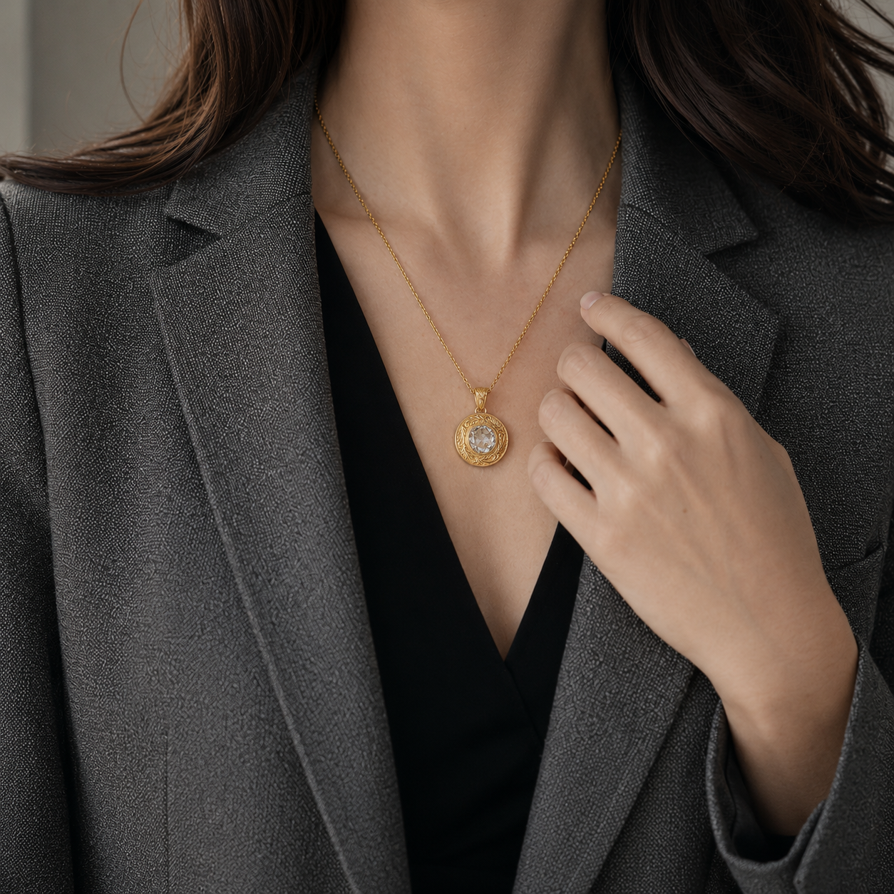 ZR Engraved Round Rose Cut Moissanite Pendant Necklace【JC】