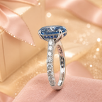 ZR Royal Blue Oval Cut Moissanite Ring 4.5ct Silver 【Eren】