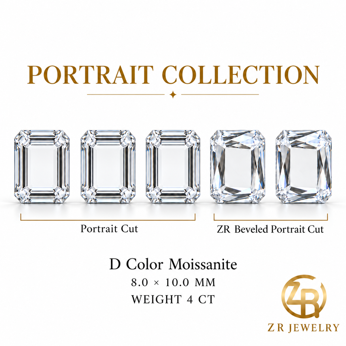 8 × 10 mm | Classic Portrait Cut Moissanite | 4 ct