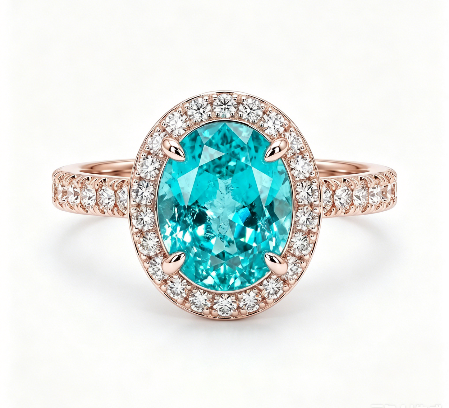 ZR Custom Oval Ice-Cut Paraiba Halo S925 Silver Engagement Ring -【Eren】