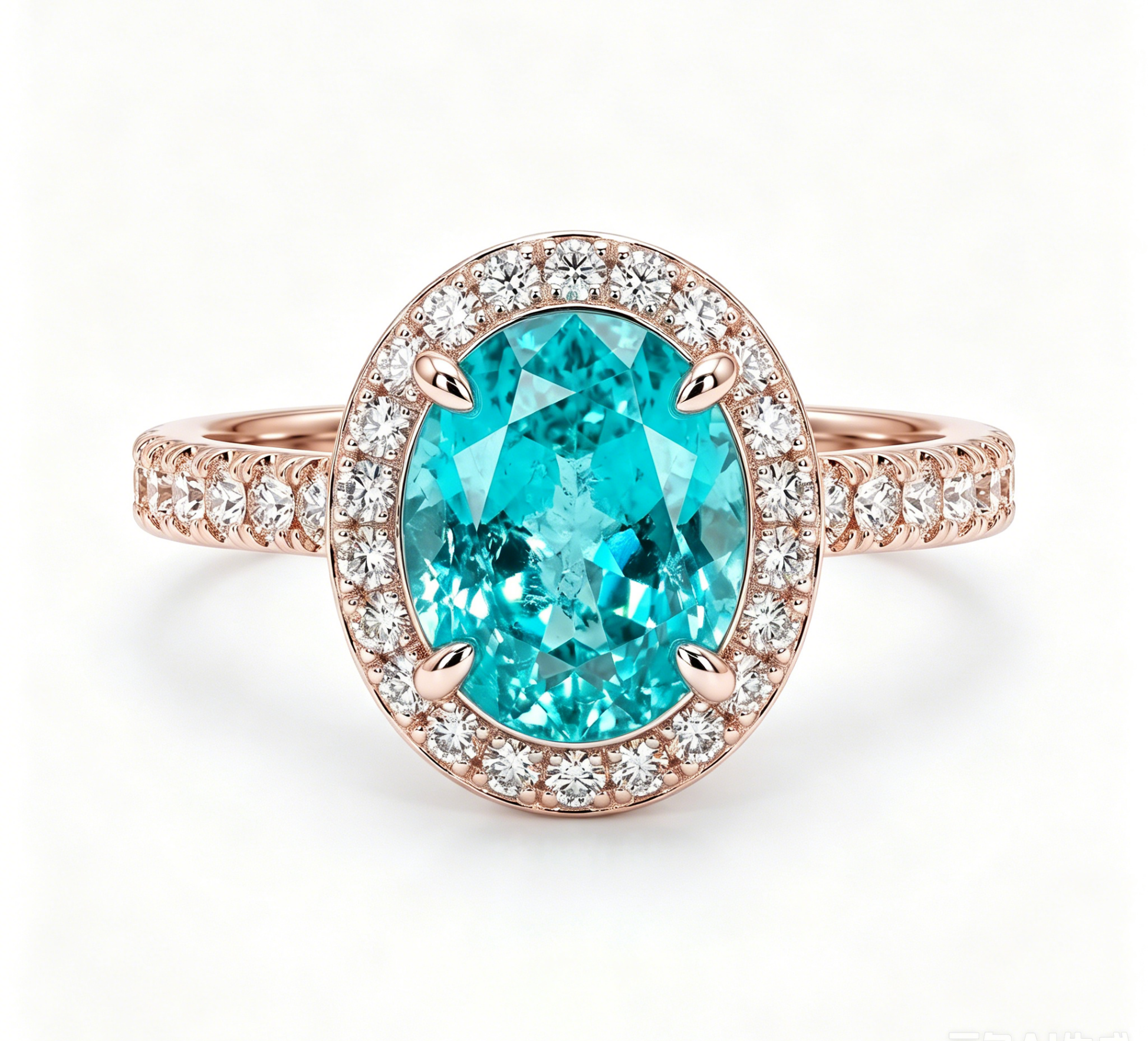 ZR Custom Oval Ice-Cut Paraiba Halo S925 Silver Engagement Ring -【Eren】