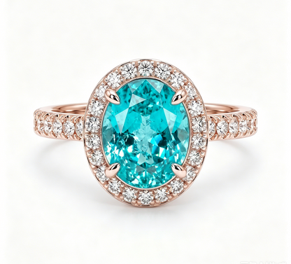 ZR Custom Oval Ice-Cut Paraiba Halo S925 Silver Engagement Ring -【Eren】