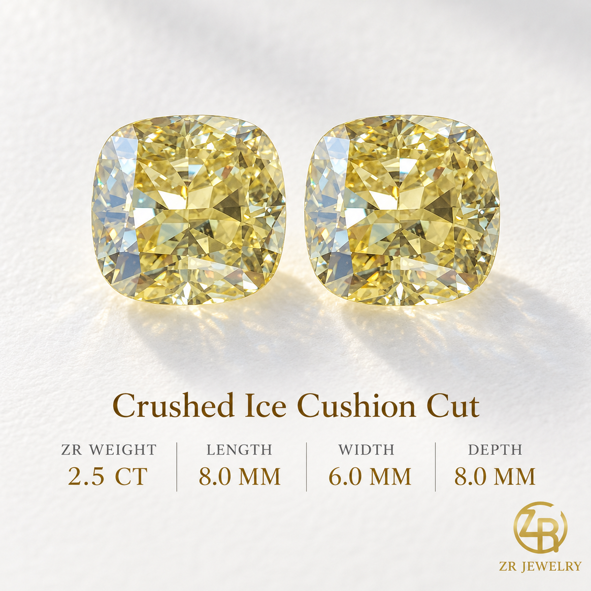Yellow Cushion Moissanite | Ice Flower Cut | 1.5–2.5 ct