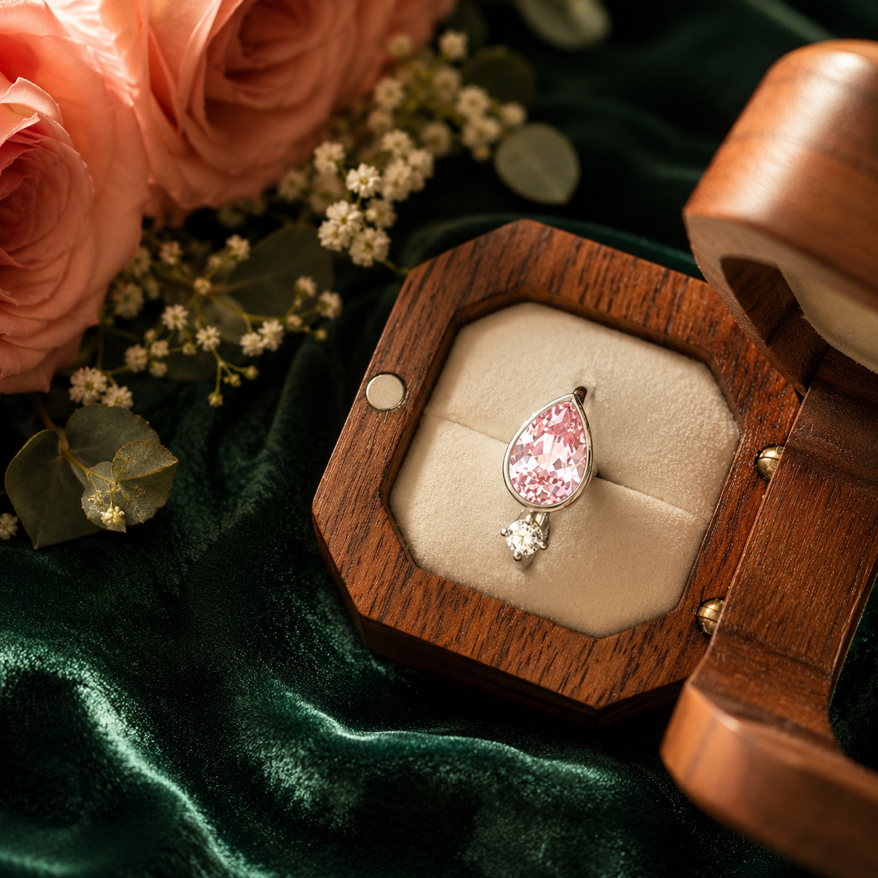 ZR Padparadscha Pear Cut Gemstone Ring in S925 Sterling Silver【JC】
