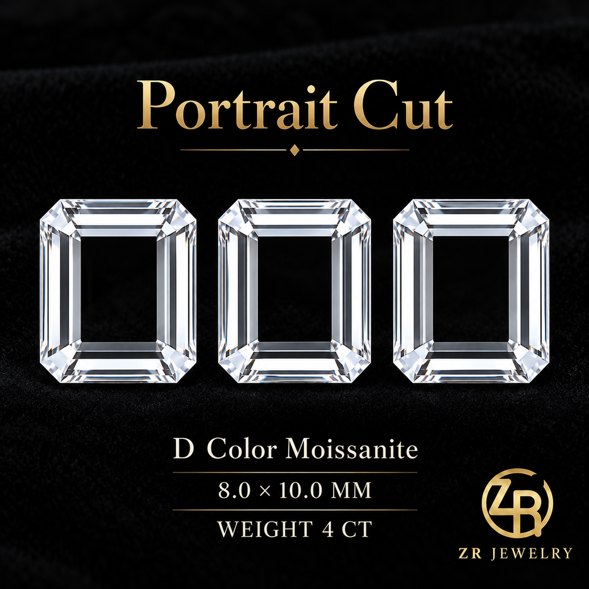 8 × 10 mm | Classic Portrait Cut Moissanite | 4 ct