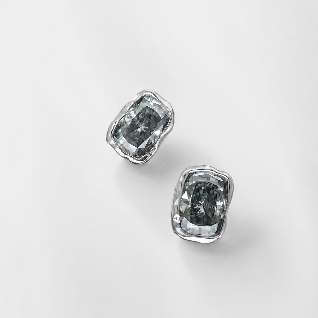 ZR Gray Moissanite Melted Design Stud Earrings S925 Silver 【JC】