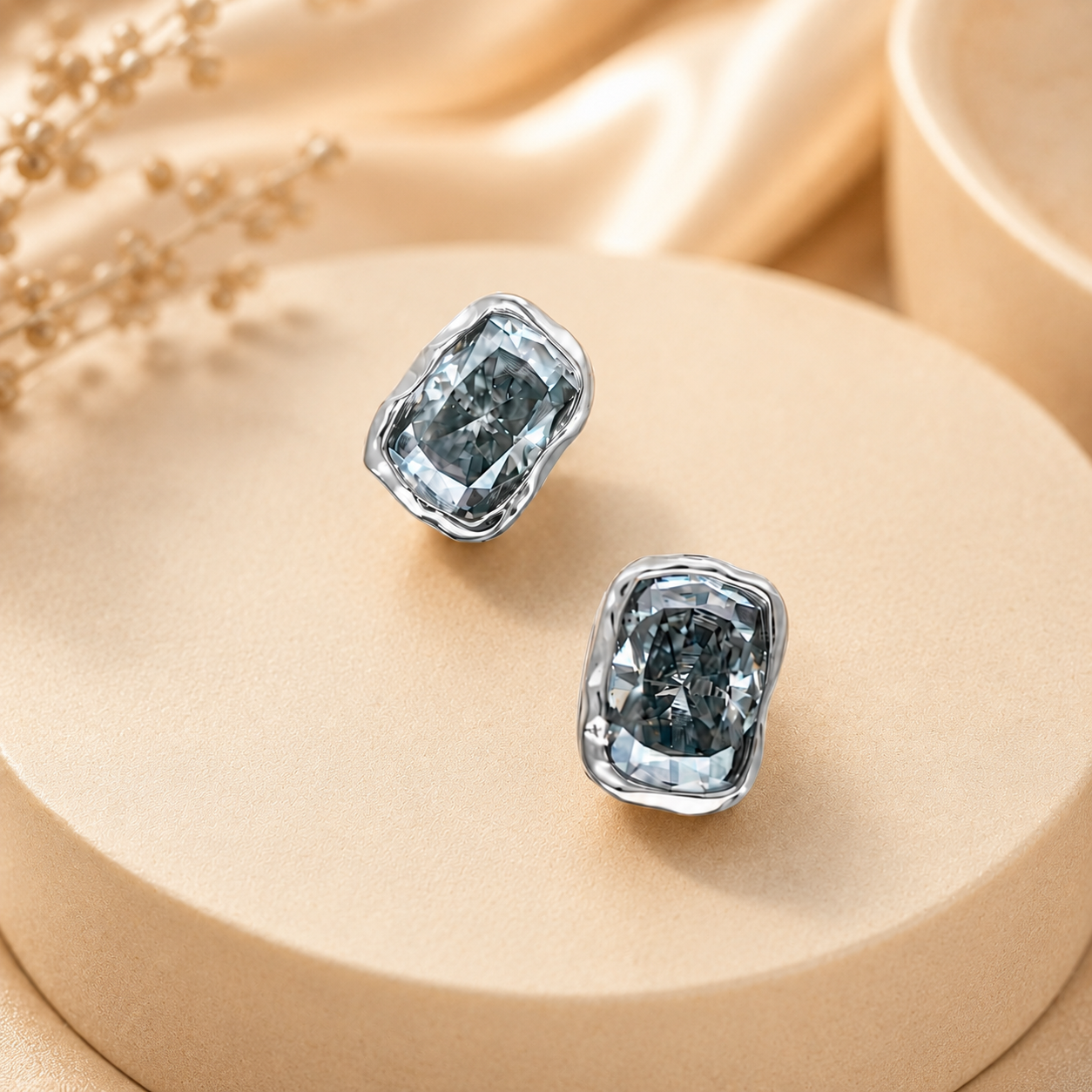 ZR Gray Moissanite Melted Design Stud Earrings S925 Silver 【JC】