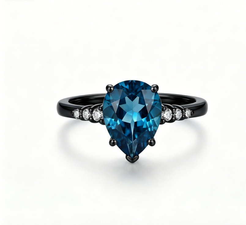 ZR Sapphire Tear London Blue Pear S925 Ring Jenny【Jenny】#4611