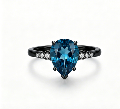 ZR Sapphire Tear London Blue Pear S925 Ring Jenny【Jenny】#4611