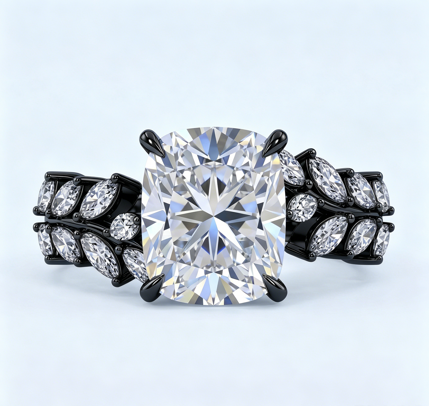ZR Vine Glow 5ct Long Cushion Moissanite Vine S925 Silver Engagement Ring【Duncan】