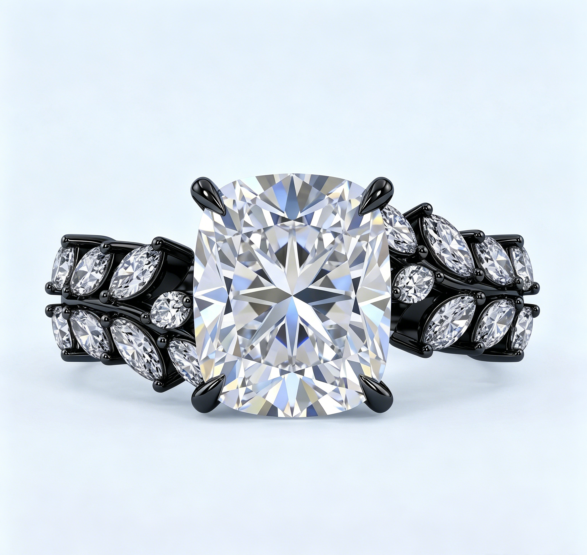 ZR Vine Glow 5ct Long Cushion Moissanite Vine S925 Silver Engagement Ring【Duncan】