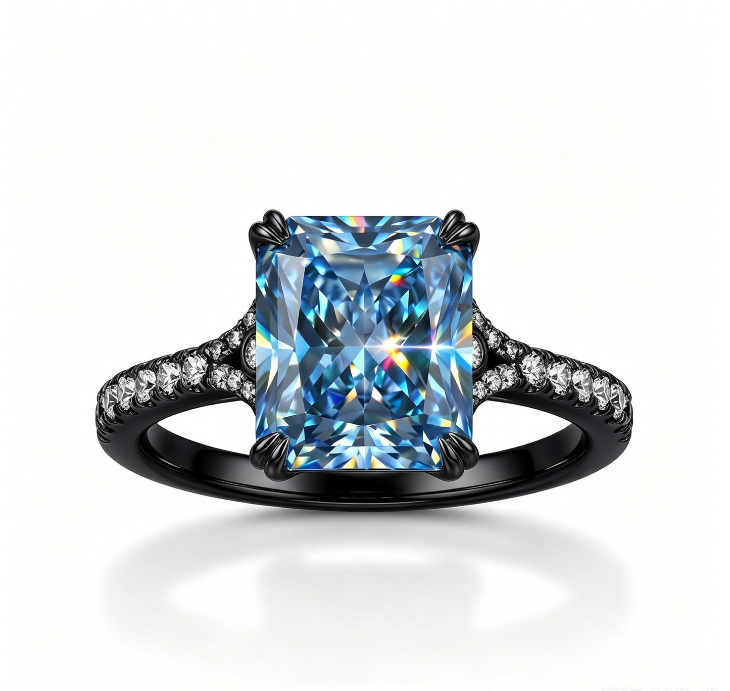 ZR Deep Tidal 5ct Royal Blue Radiant Moissanite S925 Ring 【Amy】#4614