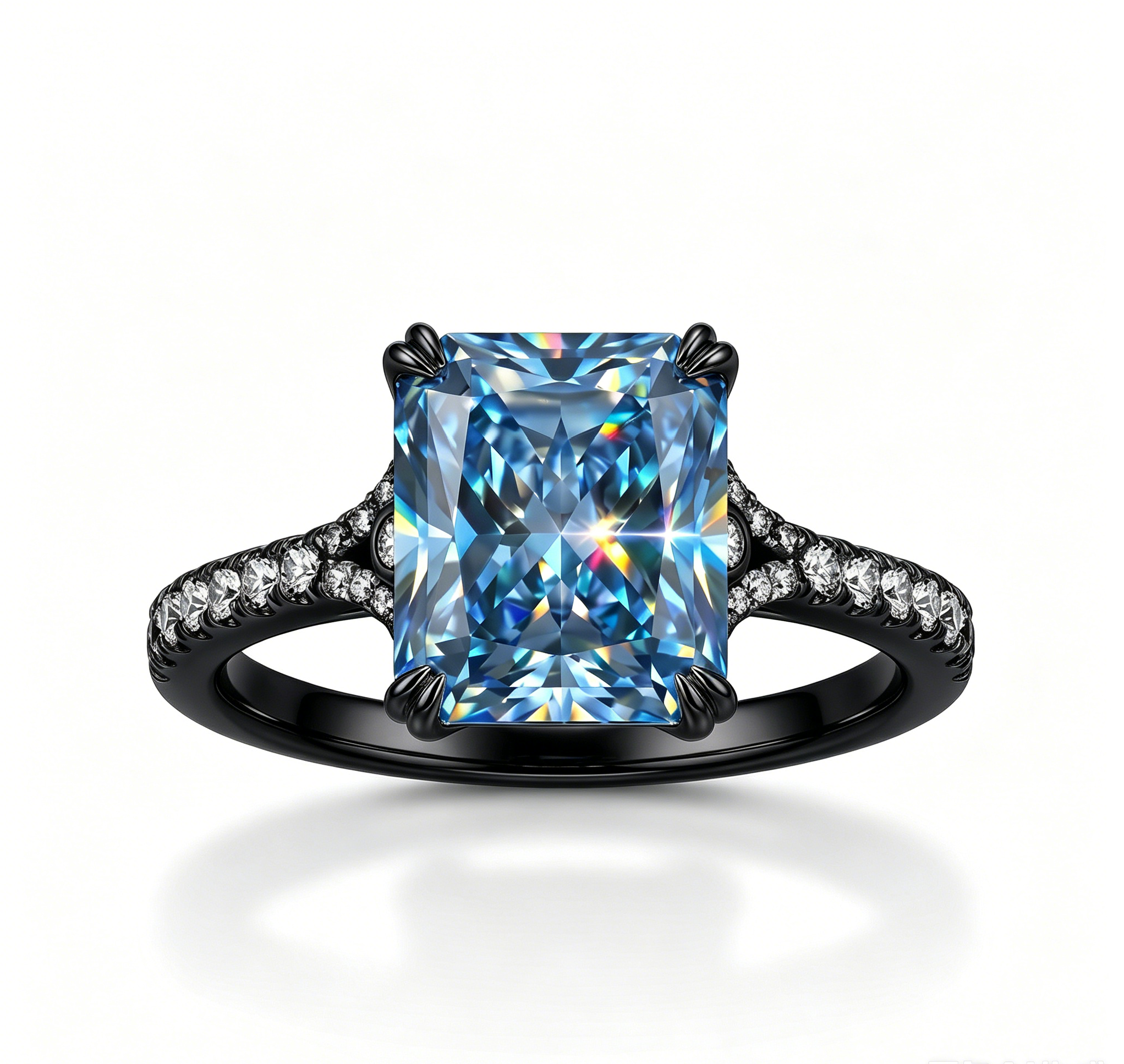 ZR Deep Tidal 5ct Royal Blue Radiant Moissanite S925 Ring 【Amy】#4614