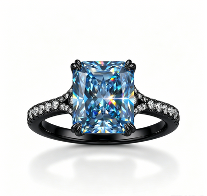 ZR Deep Tidal 5ct Royal Blue Radiant Moissanite S925 Ring 【Amy】#4614