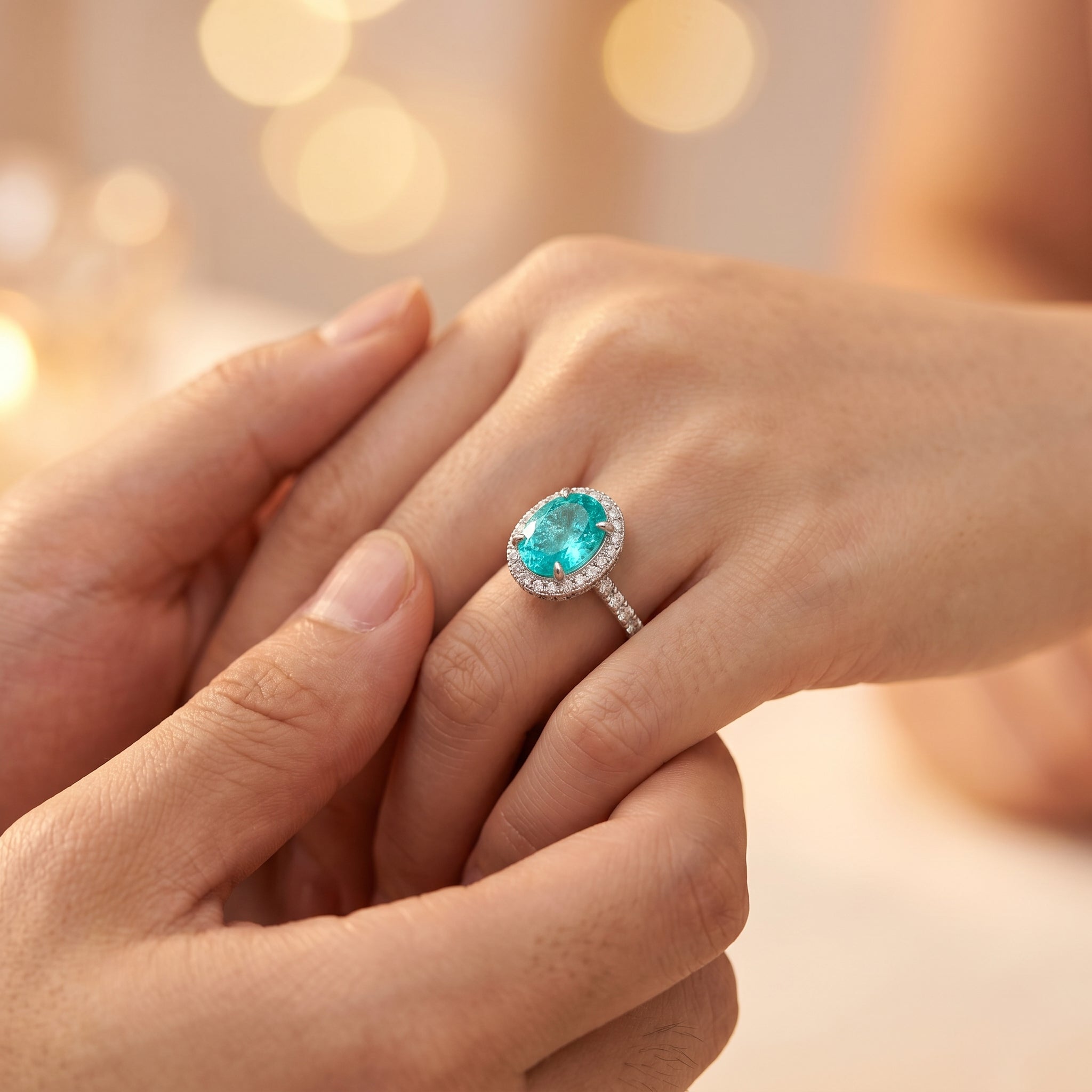 ZR Custom Oval Ice-Cut Paraiba Halo S925 Silver Engagement Ring -【Eren】