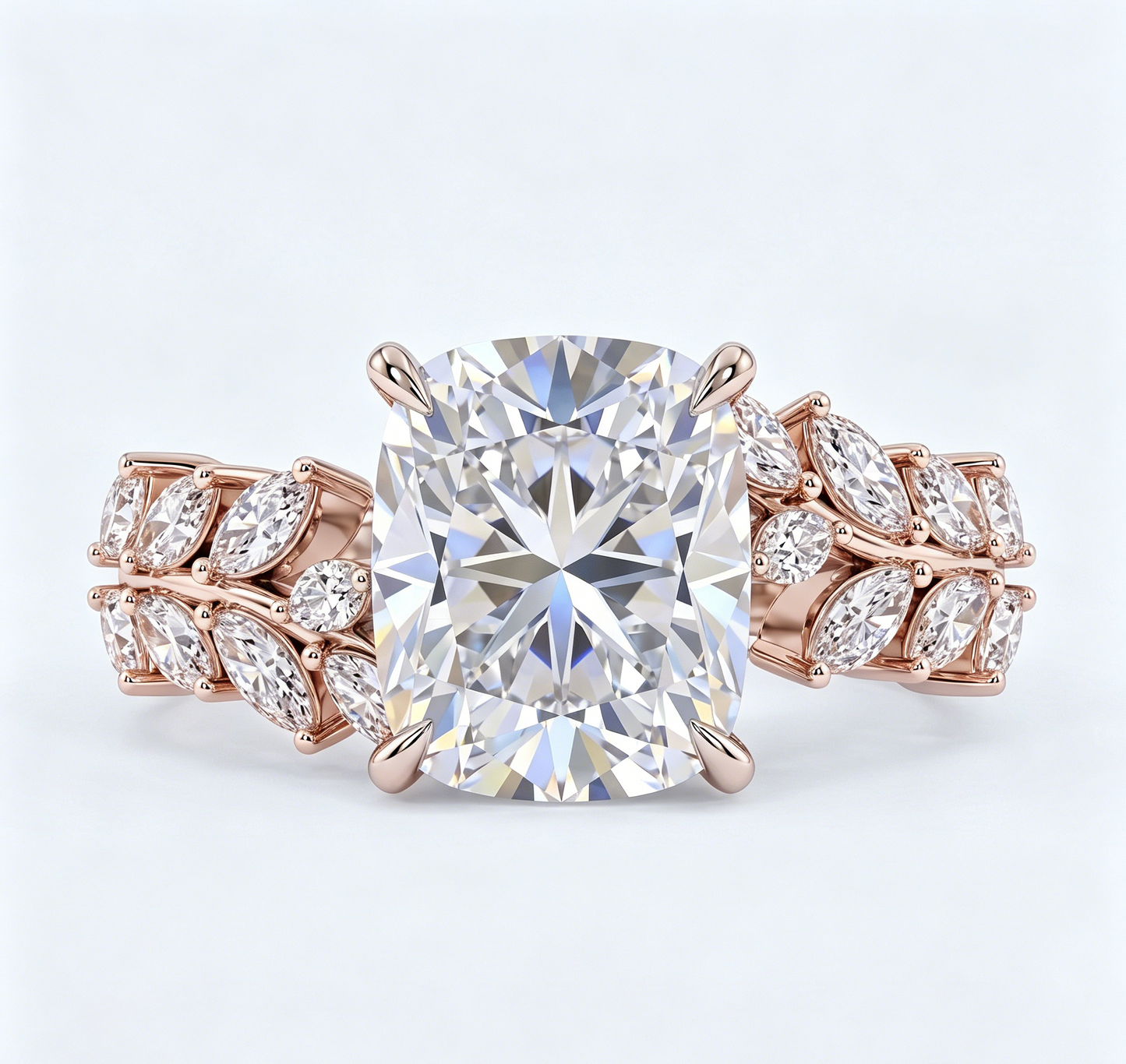 ZR Vine Glow 5ct Long Cushion Moissanite Vine S925 Silver Engagement Ring【Duncan】