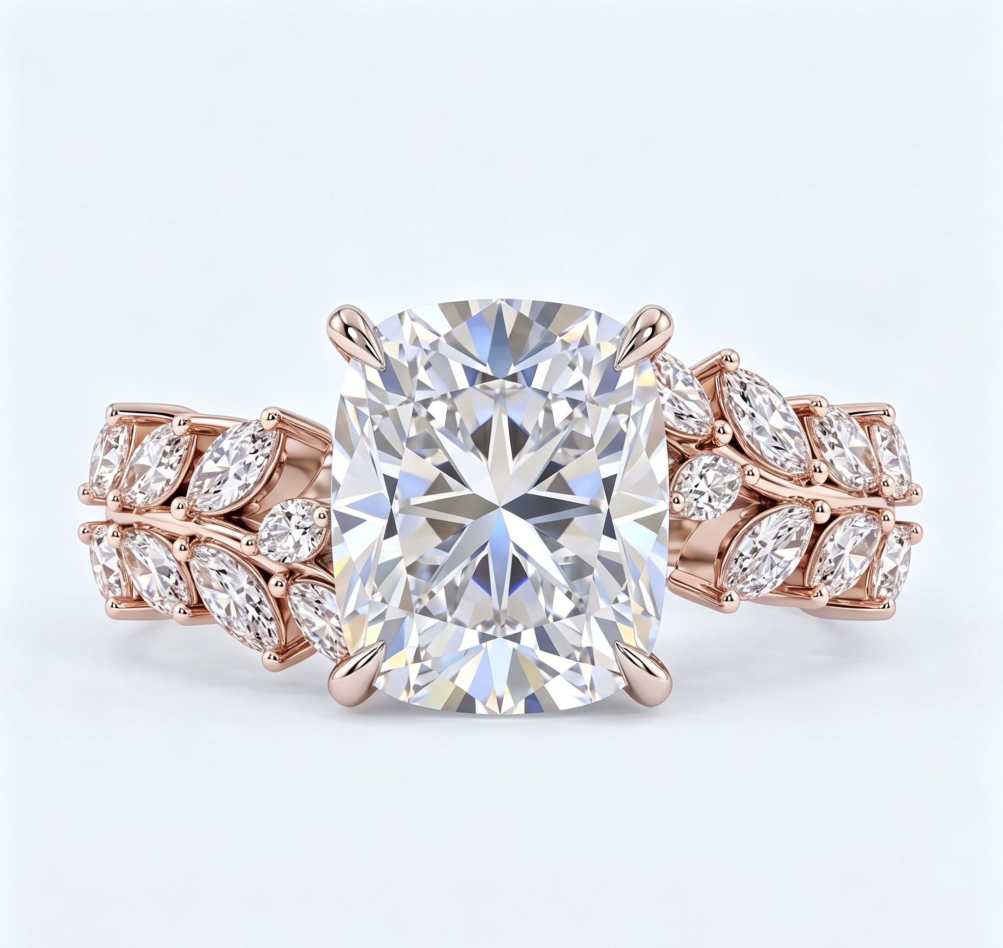 ZR Vine Glow 5ct Long Cushion Moissanite Vine S925 Silver Engagement Ring【Duncan】