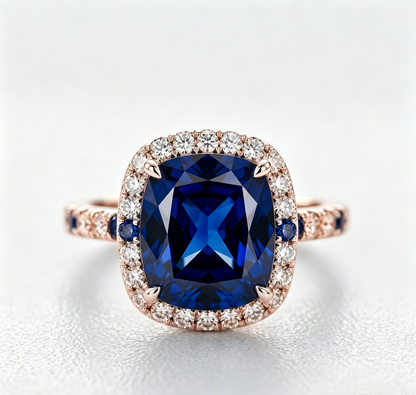 ZR Blue Grace 5.25ct Royal Blue Sapphire Halo 【Nancy】#4386