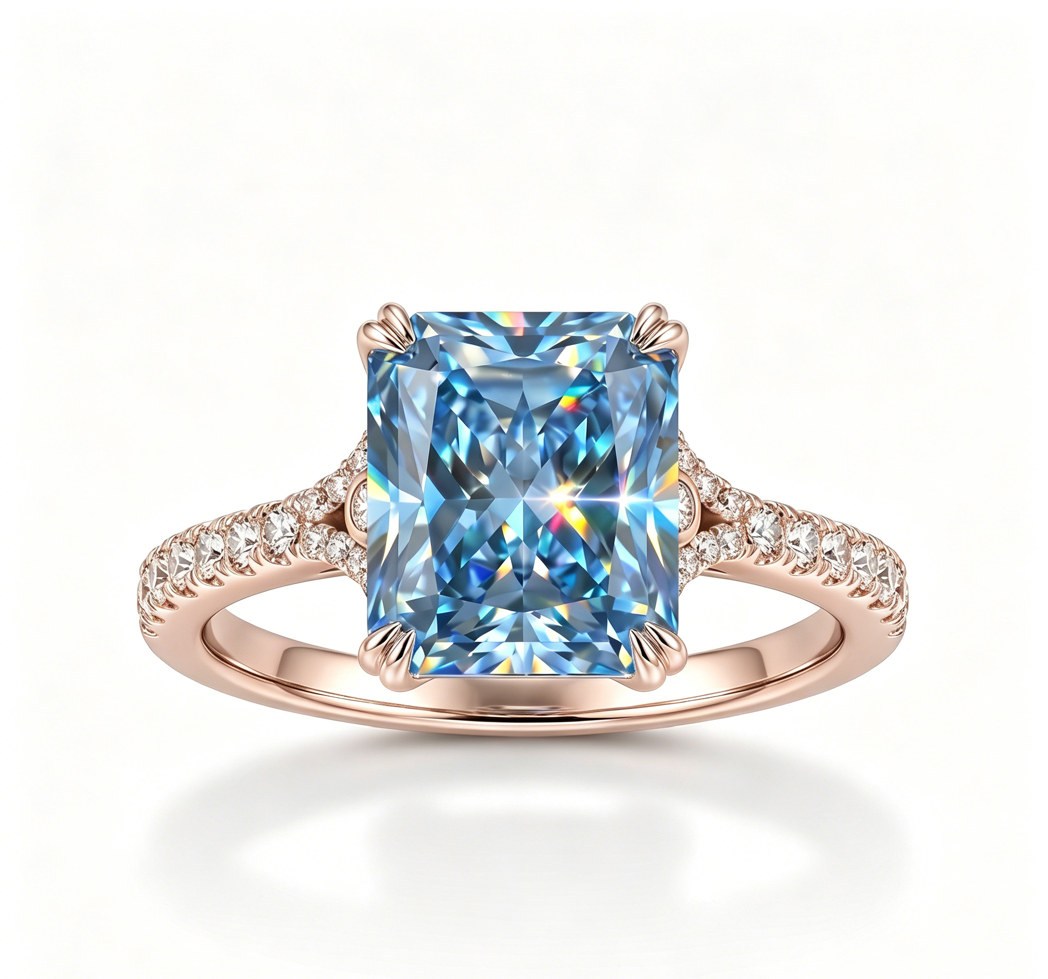 ZR Deep Tidal 5ct Royal Blue Radiant Moissanite S925 Ring 【Amy】#4614