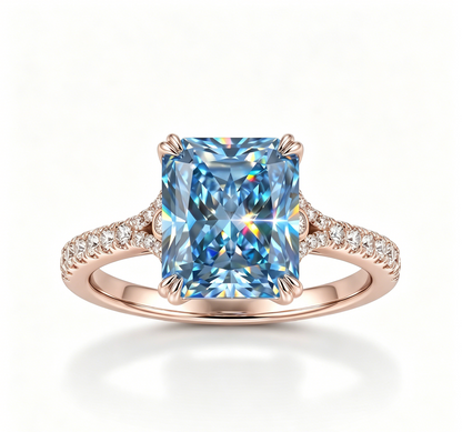 ZR Deep Tidal 5ct Royal Blue Radiant Moissanite S925 Ring 【Amy】#4614