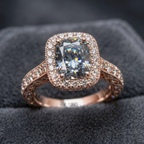 ZR Custom 4.5ct Grayish Blue Cushion Moissanite Halo S925 Silver Engagement Ring 【Amys】