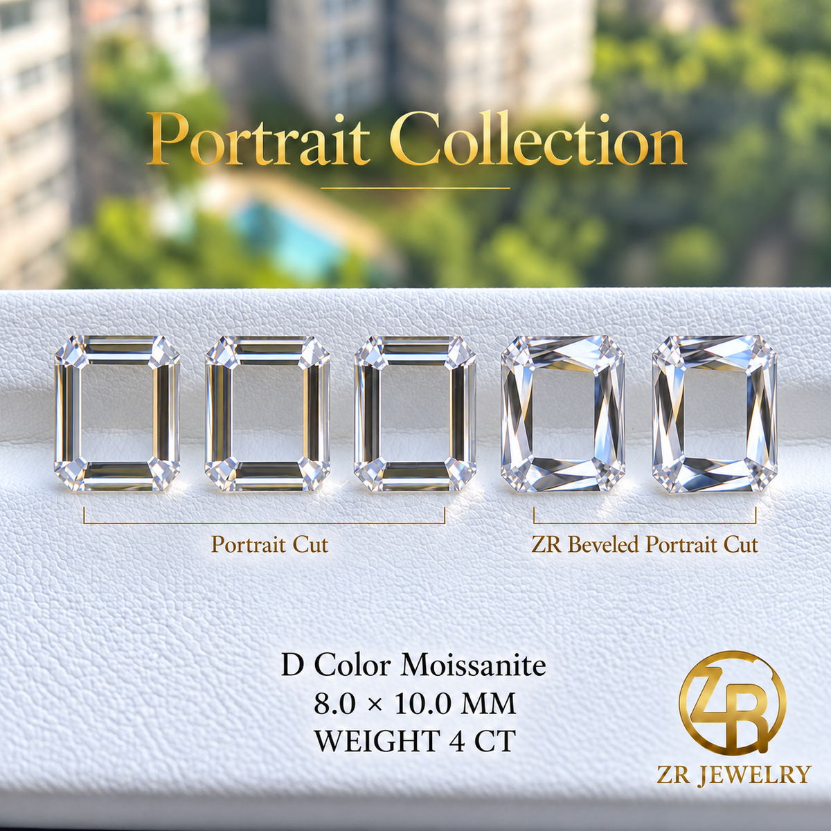 8 × 10 mm |  Beveled Portrait Cut Moissanite | 4 ct