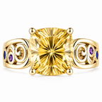 ZR Cushion Cut Citrine Vintage Scroll Ring 【Vanessa】