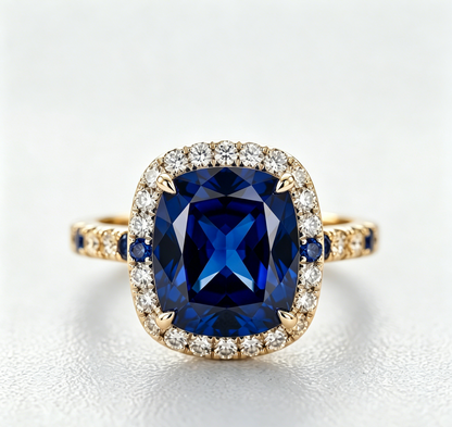 ZR Blue Grace 5.25ct Royal Blue Sapphire Halo 【Nancy】#4386