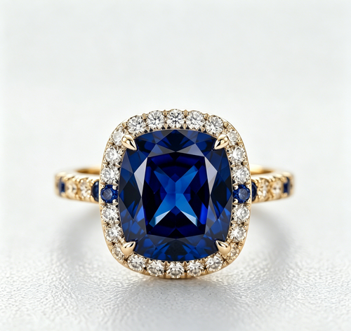 ZR Blue Grace 5.25ct Royal Blue Sapphire Halo 【Nancy】#4386