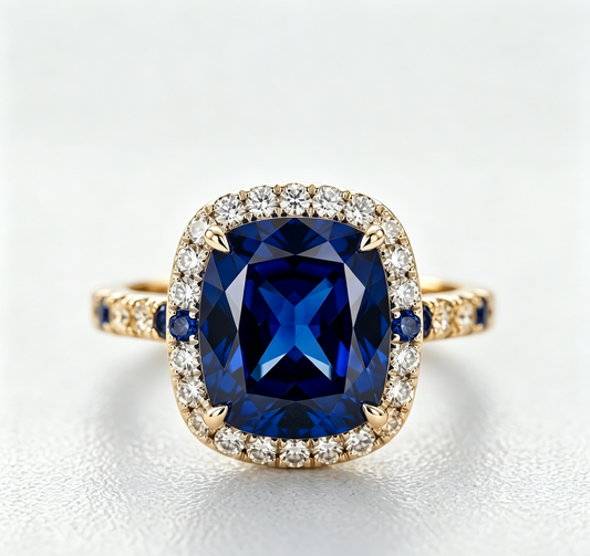 ZR Blue Grace 5.25ct Royal Blue Sapphire Halo 【Nancy】#4386