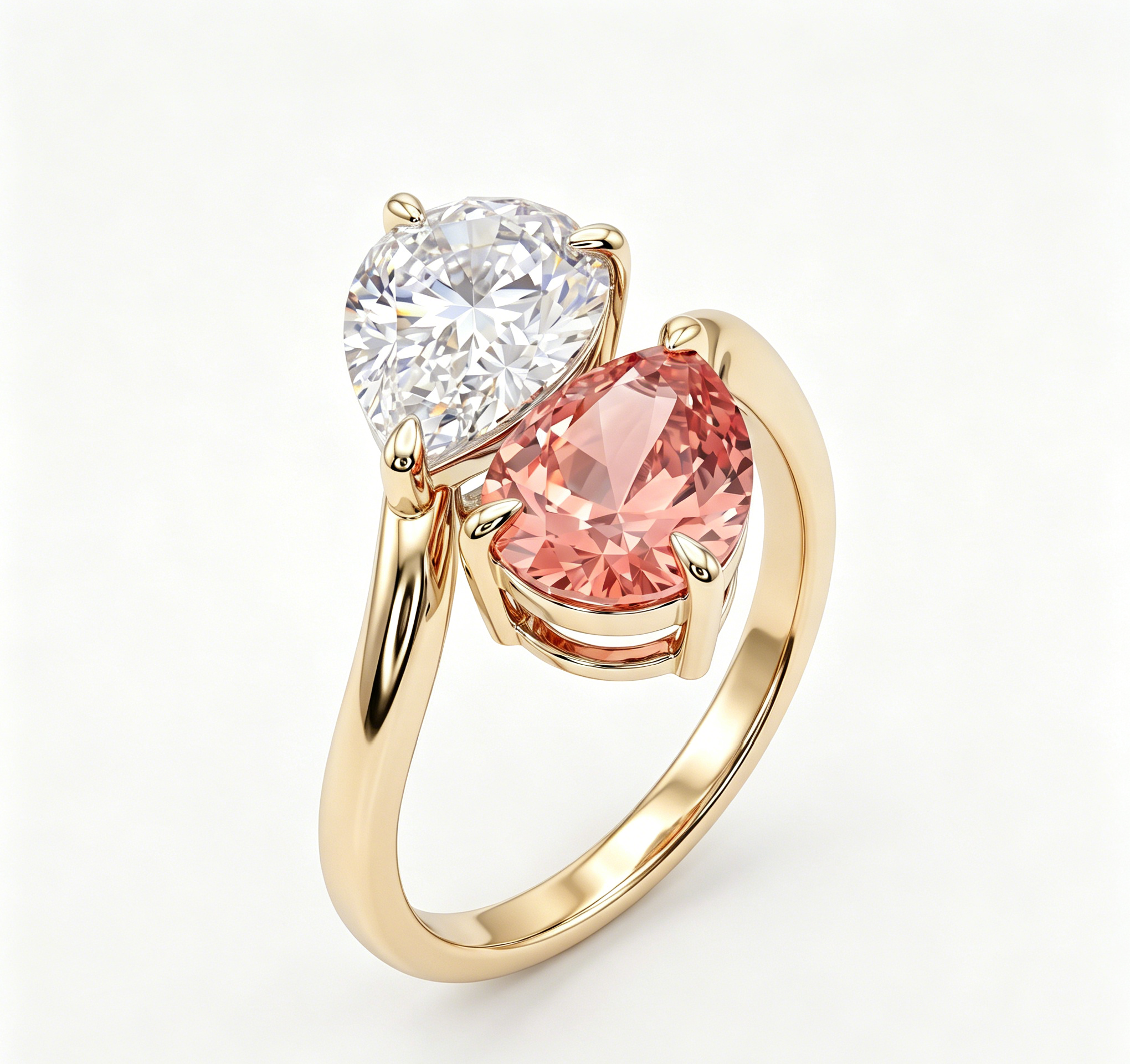ZR Blossom Duet Padparadscha Sapphire Moissanite S925 Ring 【Katherinn】#4571