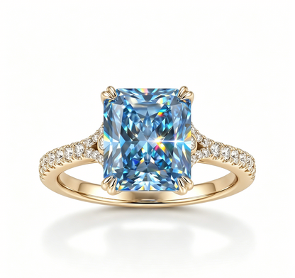 ZR Deep Tidal 5ct Royal Blue Radiant Moissanite S925 Ring 【Amy】#4614