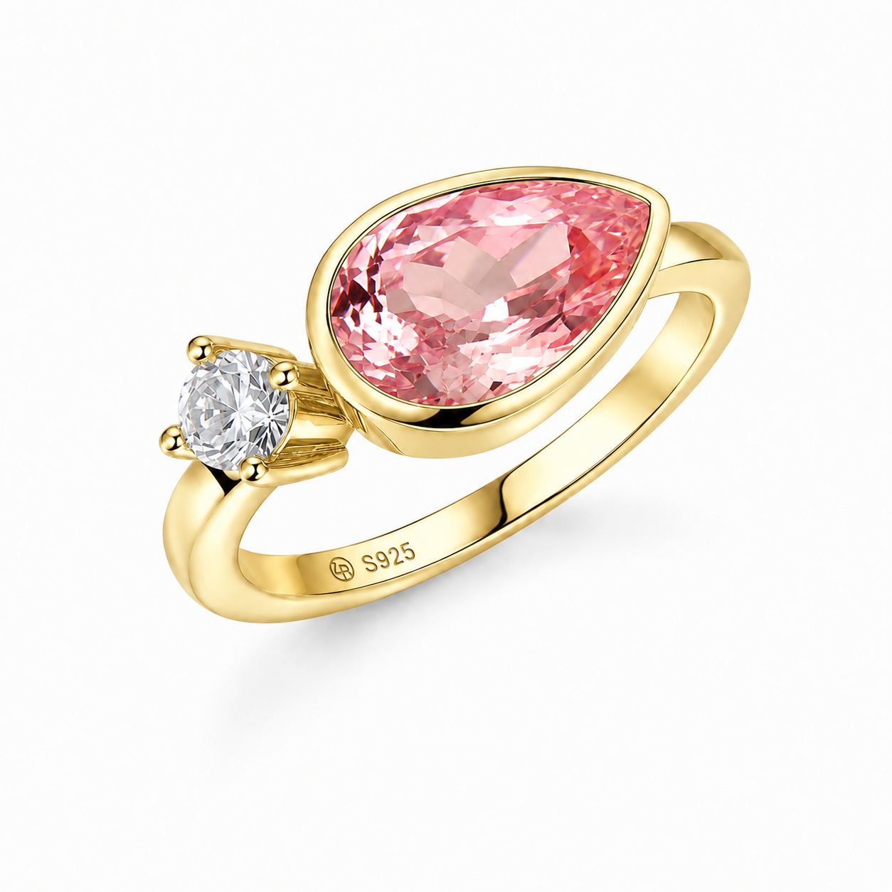 ZR Padparadscha Pear Cut Gemstone Ring in S925 Sterling Silver【JC】