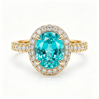 ZR Custom Oval Ice-Cut Paraiba Halo S925 Silver Engagement Ring -【Eren】