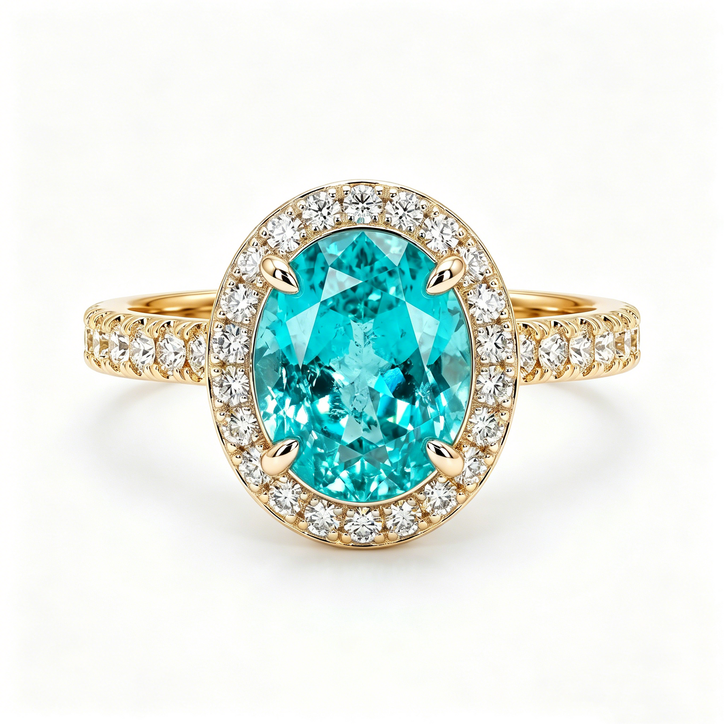 ZR Custom Oval Ice-Cut Paraiba Halo S925 Silver Engagement Ring -【Eren】
