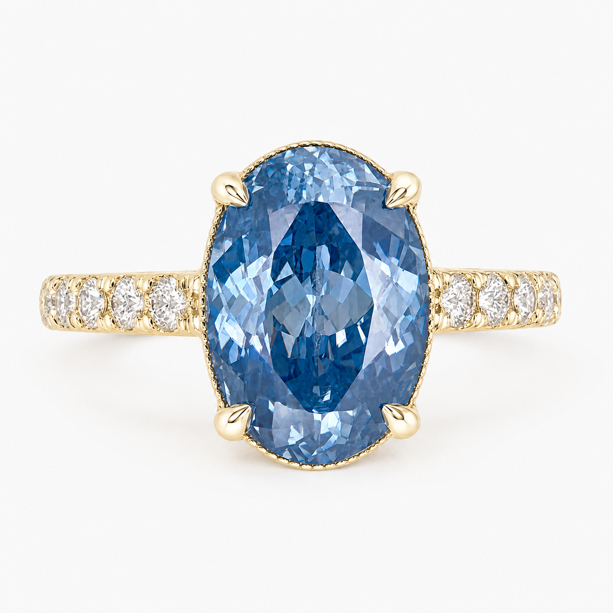 ZR Royal Blue Oval Cut Moissanite Ring 4.5ct Silver 【Eren】