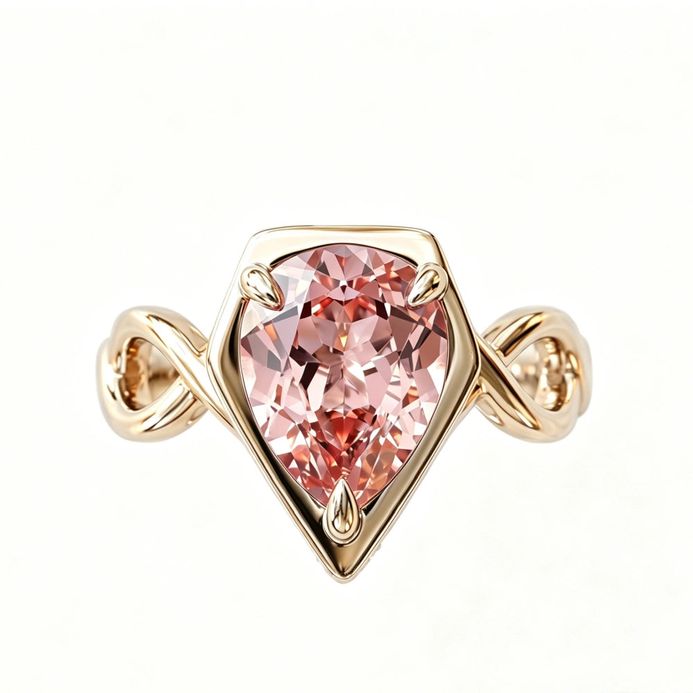 ZR Sofia Twist Pear‑Shaped Pink‑Purple Lab‑Created Gemstone Ring S925 Sterling Silver-【Sofia】#4808