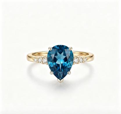 ZR Sapphire Tear London Blue Pear S925 Ring Jenny【Jenny】#4611