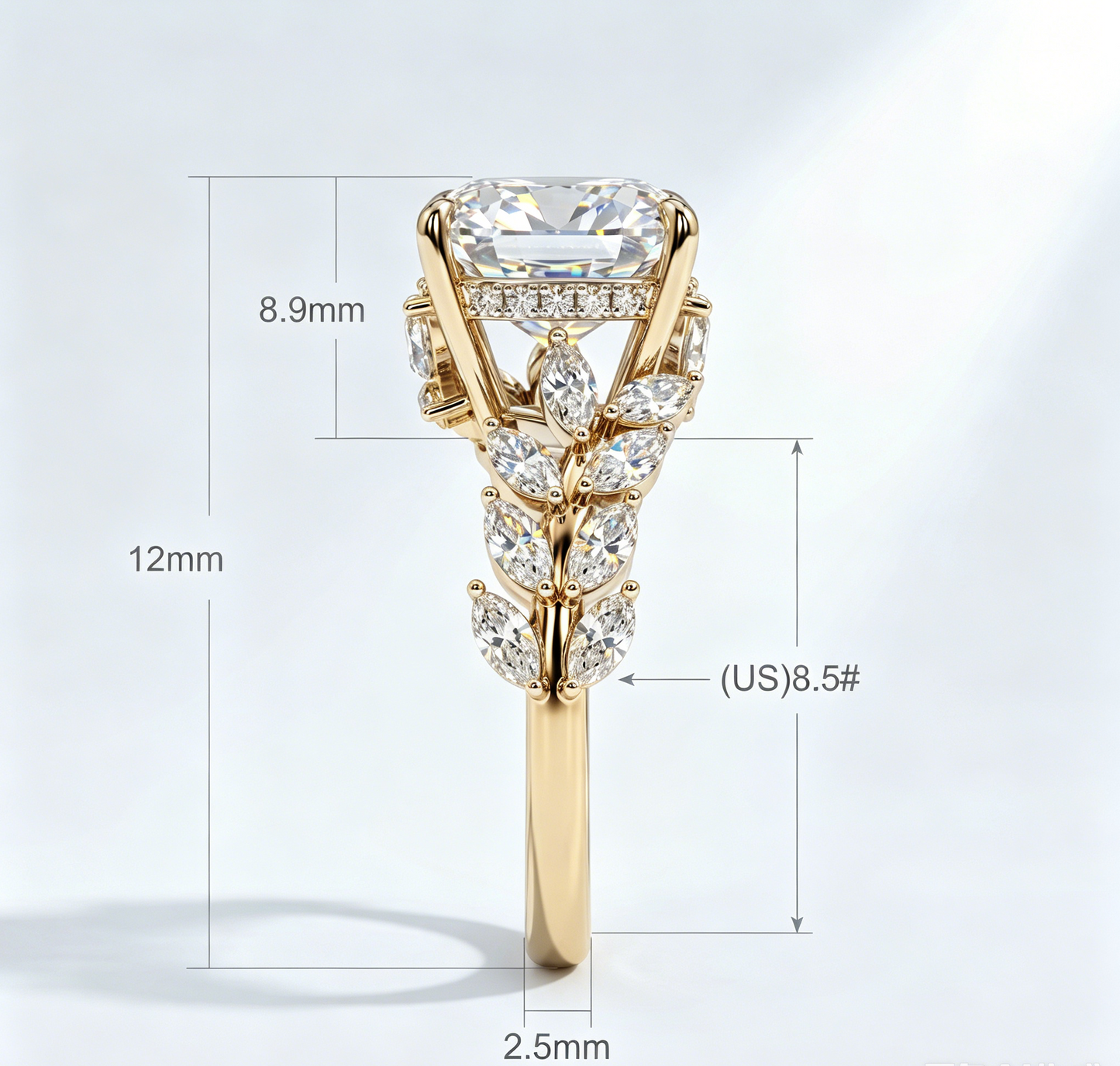 ZR Vine Glow 5ct Long Cushion Moissanite Vine S925 Silver Engagement Ring【Duncan】