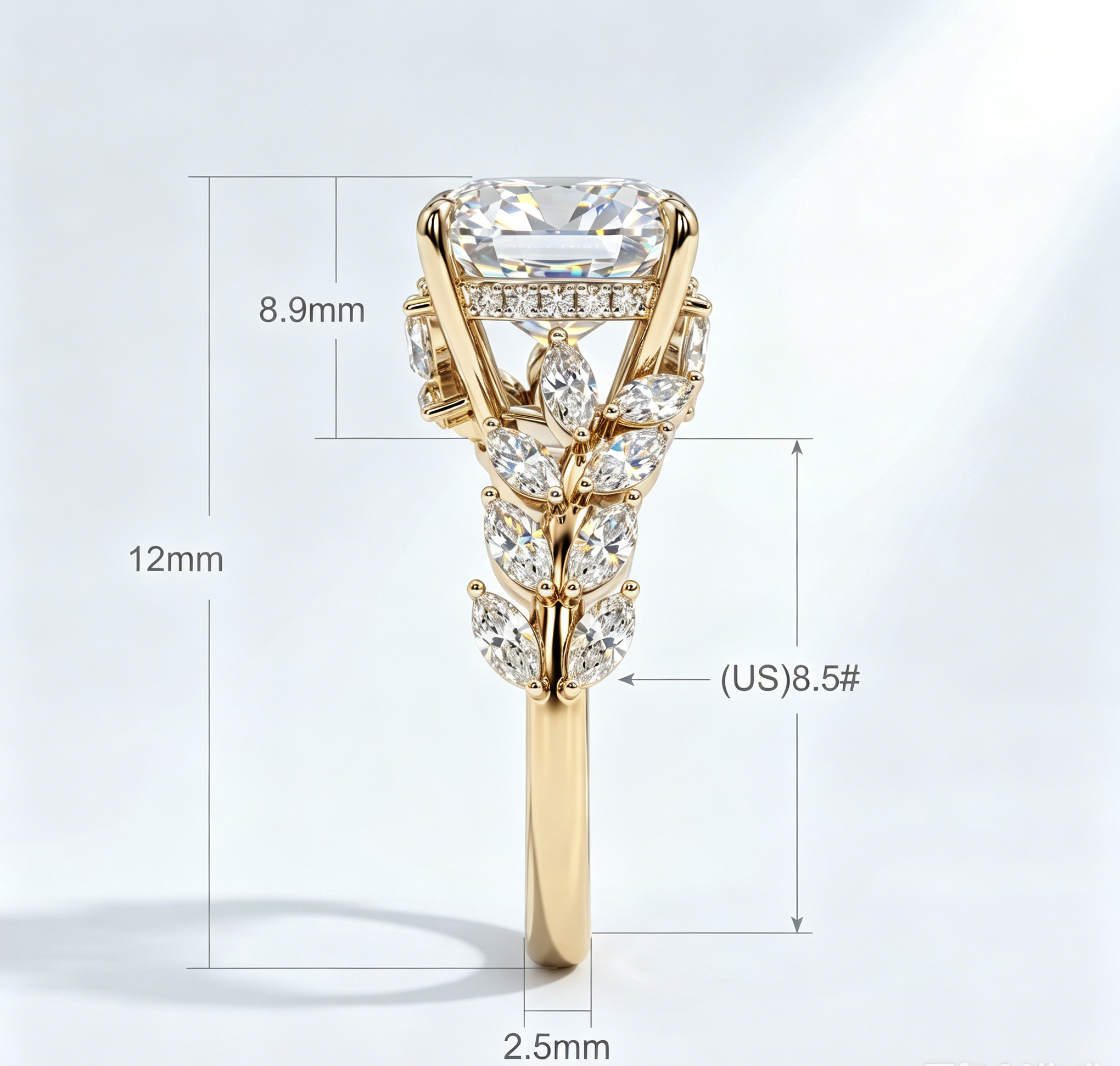 ZR Vine Glow 5ct Long Cushion Moissanite Vine S925 Silver Engagement Ring【Duncan】