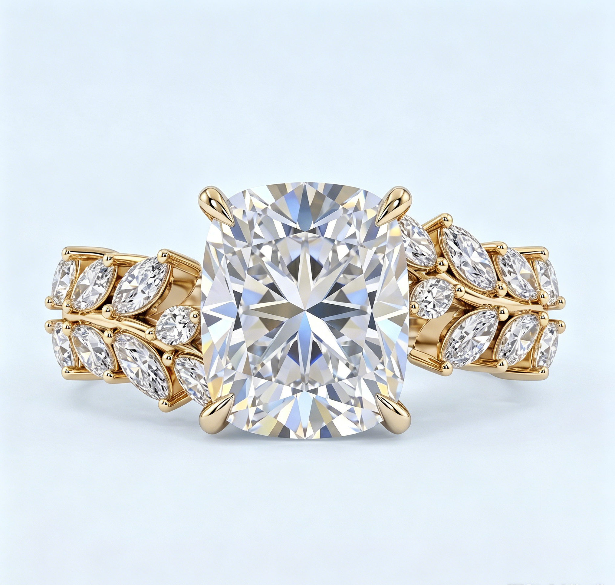 ZR Vine Glow 5ct Long Cushion Moissanite Vine S925 Silver Engagement Ring【Duncan】