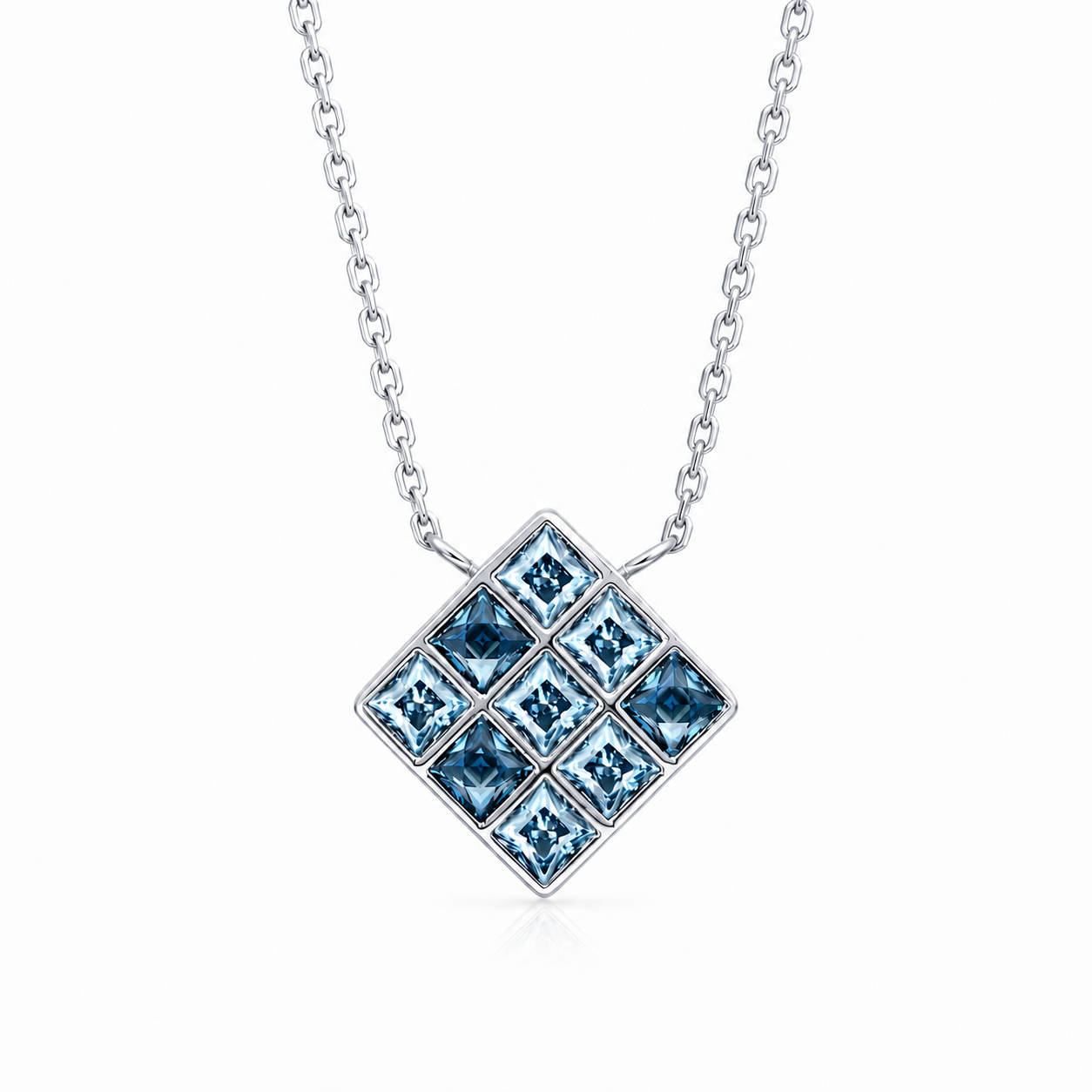 ZR Blue Princess Cut Geometric Pendant Necklace 【JC】